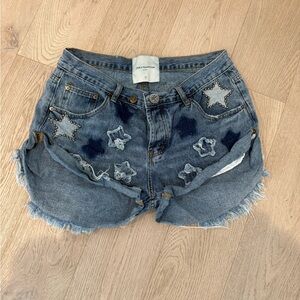 One Teaspoon Blue Distressed Jean Shorts